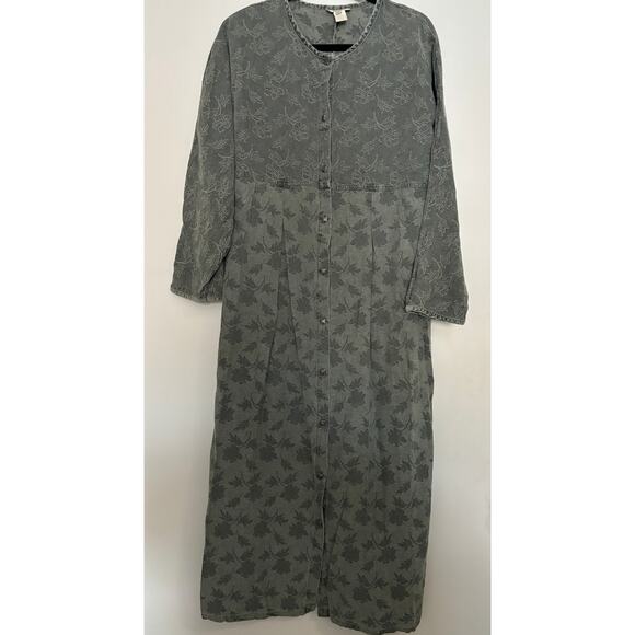 Vintage J.Jill Jacquard Maxi Dress Button Front womens Size M Grey Cottagecore - Picture 2 of 5